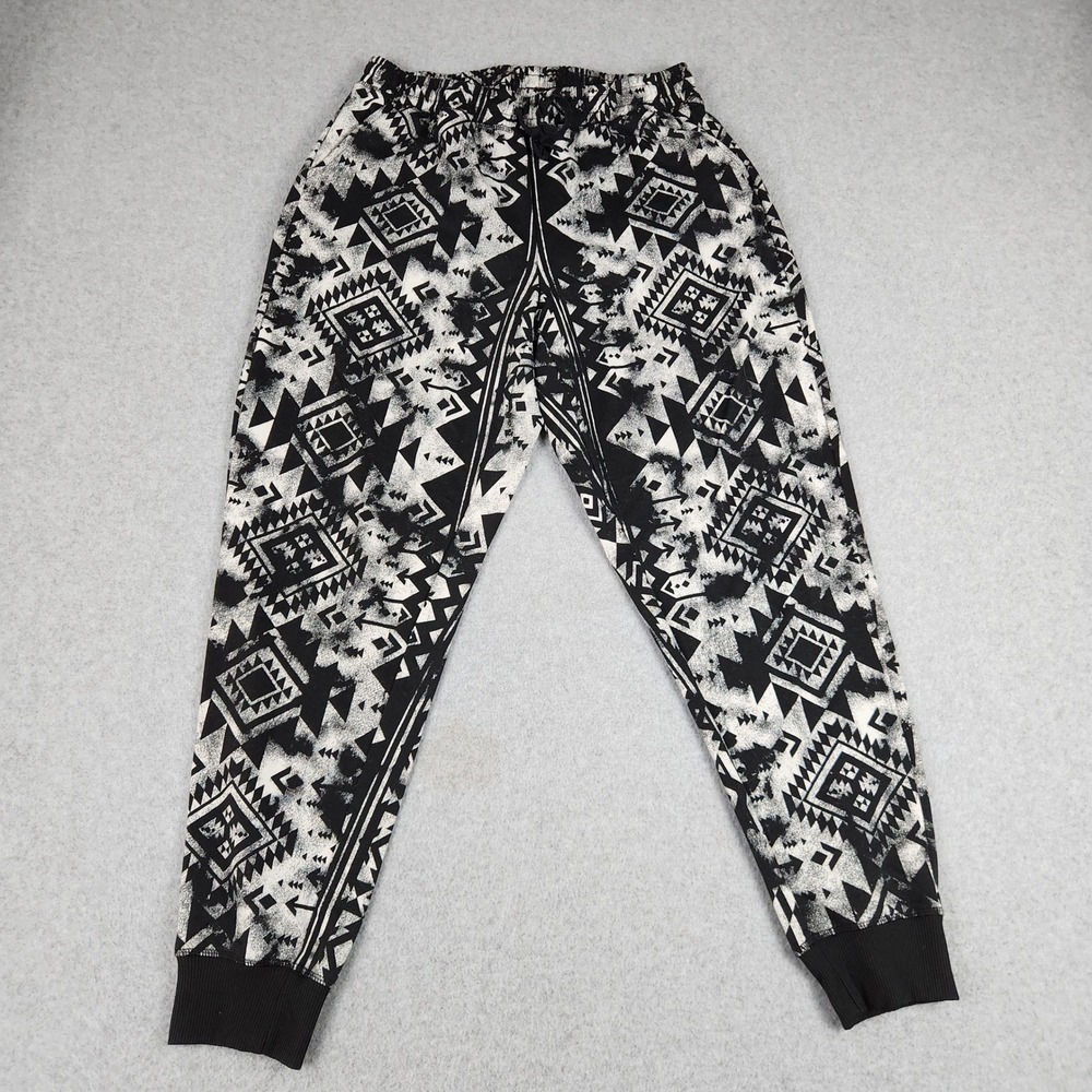 LuLaRoe Joggers Pants Womens M Black White Geometric Tribal Print Elastic Waist